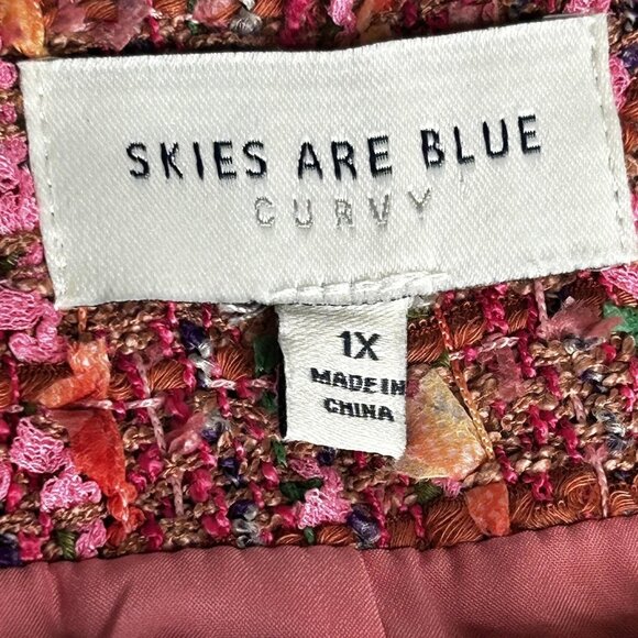 Skies Are Blue Curvy Jacket Womens 1X Pink Tweed Boucle Blazer Gold Buttons Lady - Picture 3 of 15
